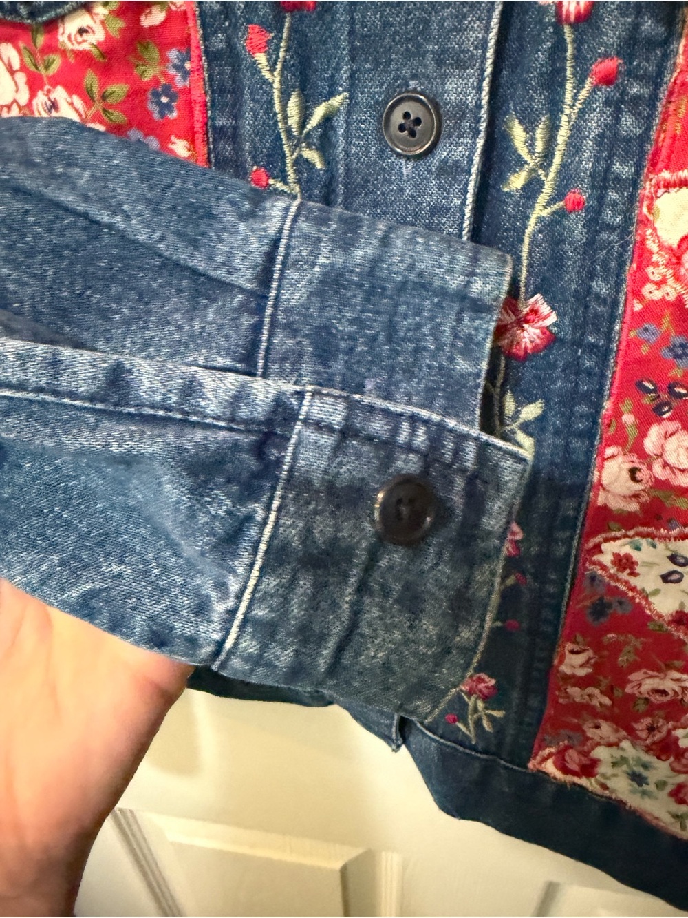 Vintage Tantrums Floral Patchwork Embroidery Denim Cottagecore Jacket Sz L - Picture 7 of 12